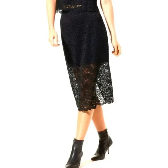 Aritzia Babaton Black Pencil Lace Overlay Skirt Midi Classic Party Formal Size 4 - Picture 16 of 16